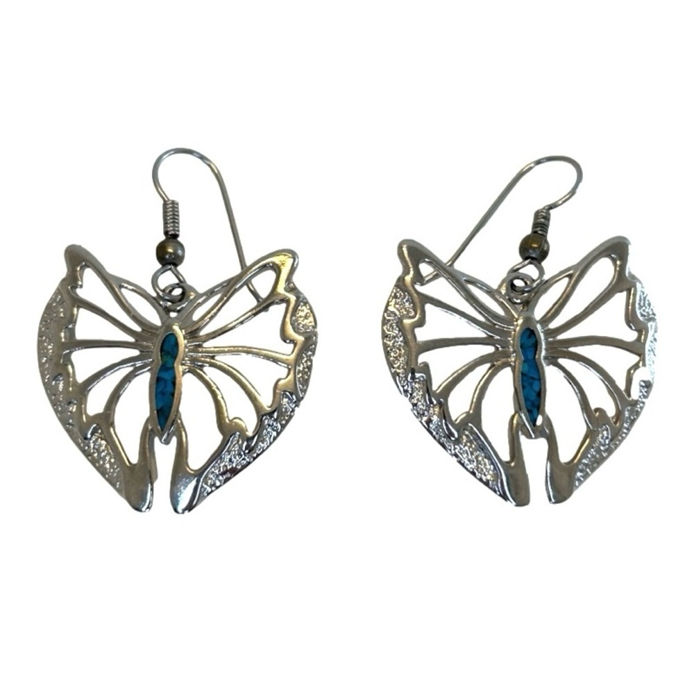 Silver Tone Cut Out Butterfly Dangle Earrings